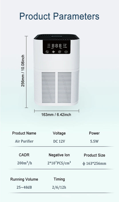 Air Purifier Portable Desktop Air Freshener For Home Allergies and Pets Hair, Smokers in Bedroom HEPA Filter Air Cleaner