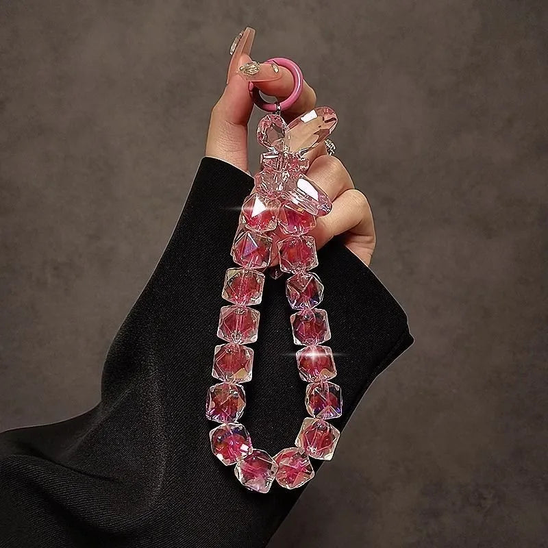 DIY Bracelet Crystal Shinning Acrylic Butterfly Girl Phone Charms Wrist Hanging Strap Mobile Phone Lanyard Phone Bag Key Chain