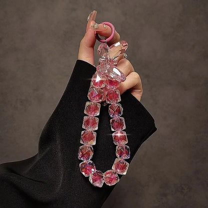 DIY Bracelet Crystal Shinning Acrylic Butterfly Girl Phone Charms Wrist Hanging Strap Mobile Phone Lanyard Phone Bag Key Chain