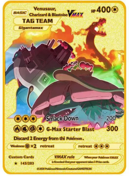 Pokémon 32er-Karten Goldmetall-Pokémon-Karten Englisch Harte Eisenkarten Mewtu Pikachu Gx Glurak Vmax Paket Spielkollektion