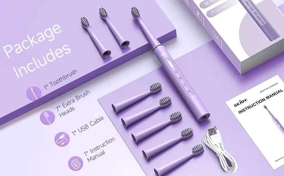 SEJOY Electric Sonic Tooth Brush for Adult USB Rechargeable Electric Toothbrush Washable with 7 pcs Replacement Heads