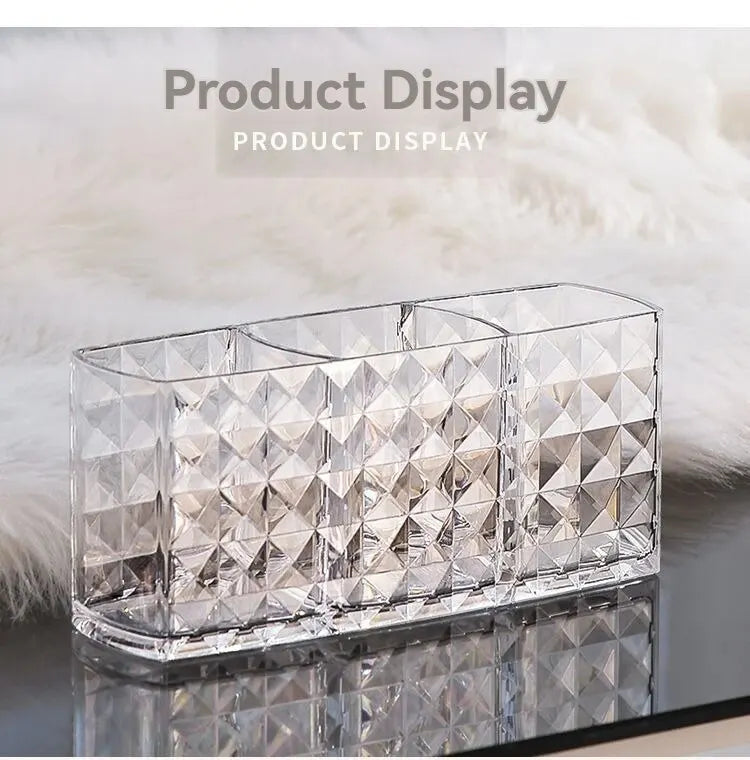 Diamond Pattern Mirrored Bathroom Storage Box - Premium Cosmetic Organizer for Lipstick & Makeup