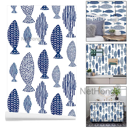 6M Vinyl Geometric small fish pattern Wallpaper Stickers Self Adhesive Contact Paper Waterproof