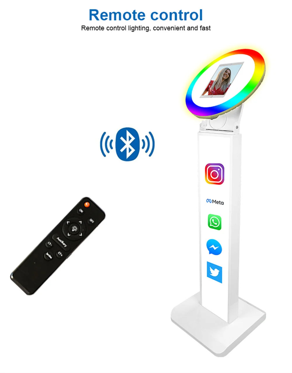 iPad Photo Booth Selfie-Maschine Shell Verstellbarer Ständer Photobooth mit LED-Ringlicht Individuelles LOGO für Hochzeitspartys und Events