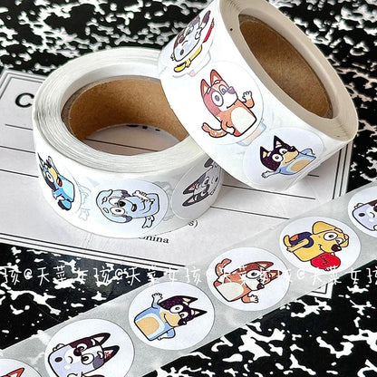 Bluey Bingo Dog 500 Sheets/Roll Sticker Cute Cartoon Anime Sticker Decoration Kids Album Diary Envelope Sealing Paper Tape