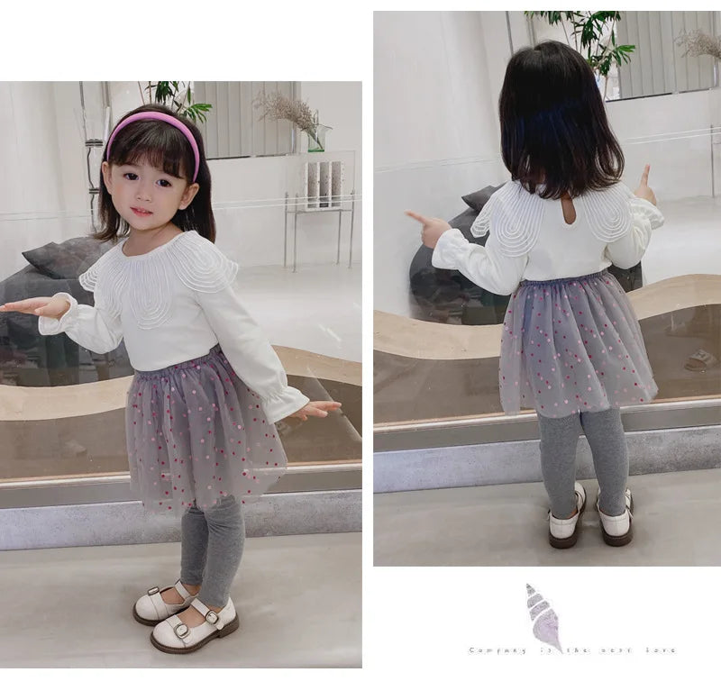 Girls Lace Princess Skirt Leggings - Premium Cotton Blend Pants for Kids Ages 2-6 Years