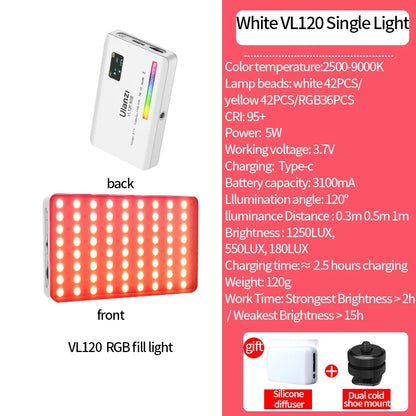 Ulanzi VL120 Full Color RGB Video Light 2500K-9000K LED Photography Lighting Dimmable Camera Light Live Videography Fill Lamp
