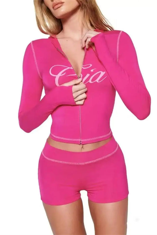 Men's Hooded Zipper Jacket & Shorts Set - Letter Print Athletic Wear