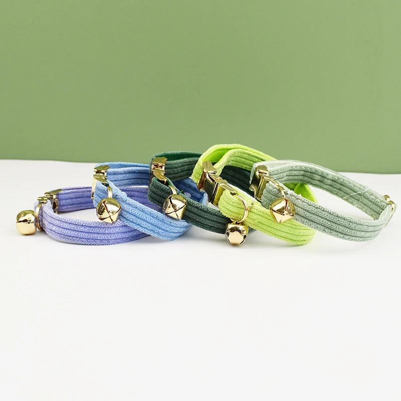 Personalized Corduroy Cat Collar with Engraved Name Plate, Bell & Bow Tie - Custom Breakaway Safety Collar