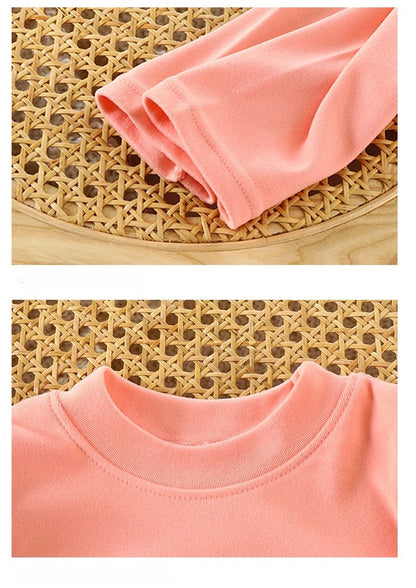 Spring Girl Children Heart Print T shirt Princess Baby Solid Ribbed Bottoming Shirt Kid Casual Cotton Tees Clothes