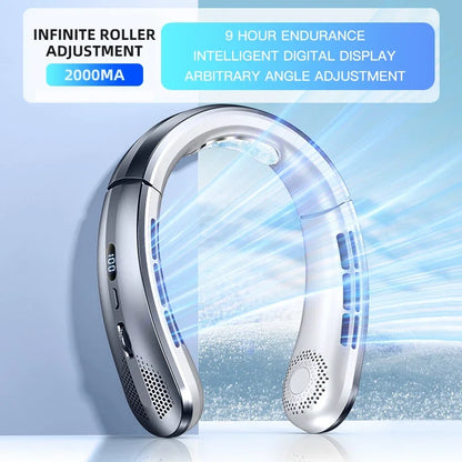 Fan 3000mA Portable Mini Hanging Neck Fan Bladeless Neckband Fan Digital Display Power Air Cooler USB Rechargeable Electric Fans