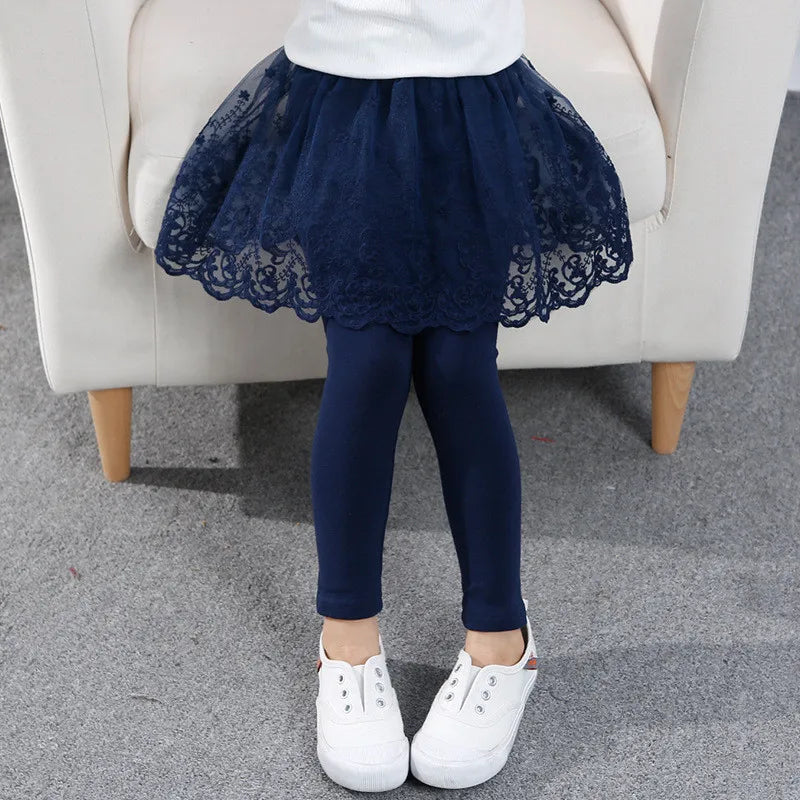 Girls Lace Princess Skirt Leggings - Premium Cotton Blend Pants for Kids Ages 2-6 Years