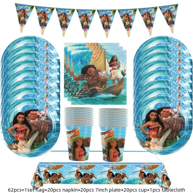 Disney Moana Birthday Party Decorations Supplie Moana Celebration Party Balloons Disposable Tableware Cup Plate Baby Shower Toys