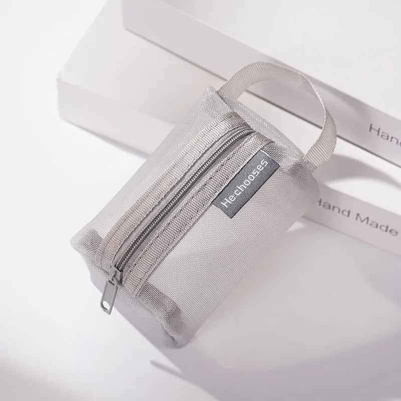 Dark Series Vintage Three-dimensional Square Nylon Mesh Coin Purse Pouch Large Capacity Key Lipstick Earphone Organizer Card Bag