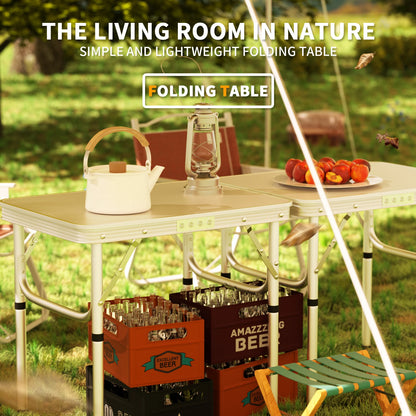 Folding Camping Table Outdoor Indoor Garden Balcony Market Kitchen Work Table Adjustable White Portable Picnic Table 60x45 cm