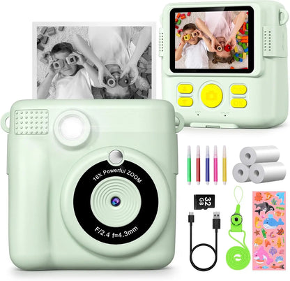 Kids Digital Camera 2.4" 1080P HD Video Camera Portable Instant Print Camera with 32GB Card, Birthday Gift for Boys Girls 3-12
