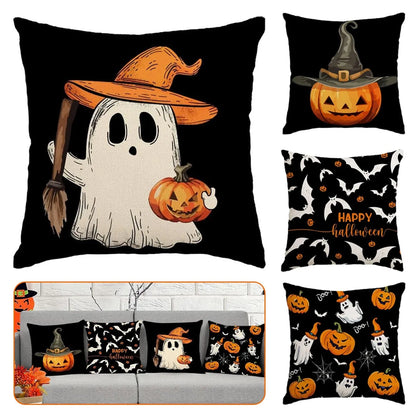 Halloween themed cushion cover set of 4 Pumpkin skull and ghost pattern 45*45cm