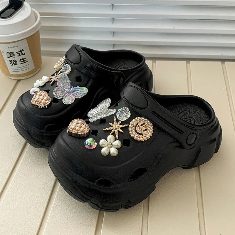 Children's Slippers for Home Black White Versatile Girls Summer EVA Outdoor Beach Slippers Fashion Elegant Kids Princess Shoes