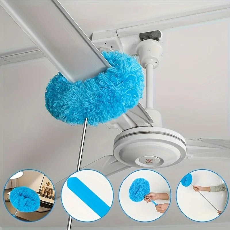 Reusable Microfiber Ceiling Fan Duster Set for Home & RVs - Effortless Cleaning Brush with Dust-Locking Technology