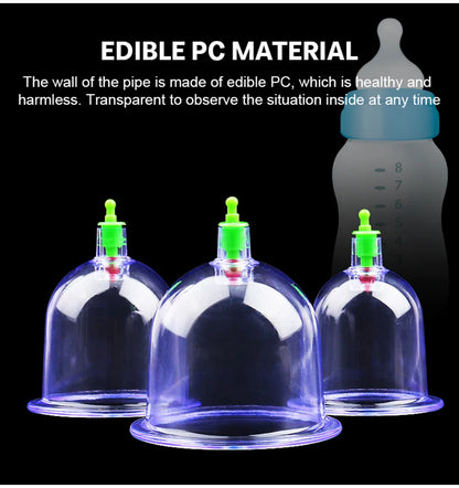 Vacuum Cupping Massage Kit w/ Pump Gun - 6 Suction Cups for Back, Body Therapy, Anti-Cellulite & Detox