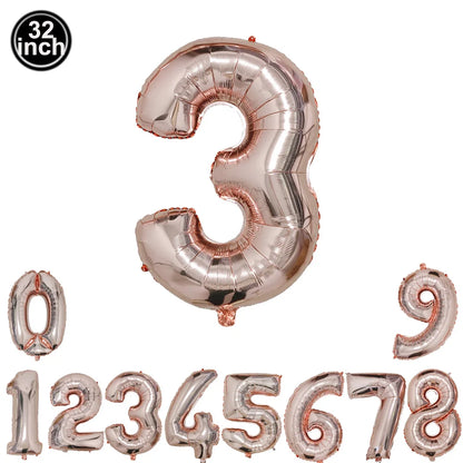 32inch Hot Pink Rose Foil Number Balloons Girls Birthday Pink Large Number Balloon Birthday Wedding Baby Shower Party Decor