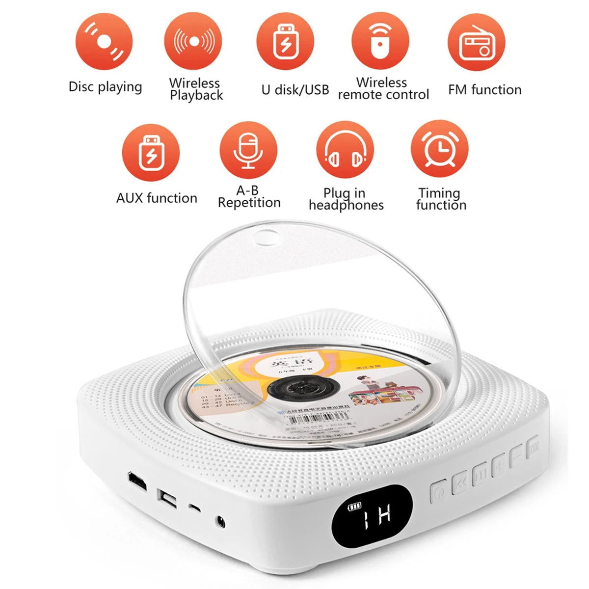 CD Player With USB Port Wireless Portable Bluetooth Speaker