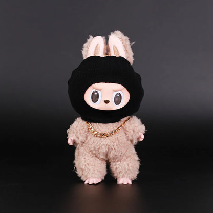 For Labubu Clothes Accessories Trendy Cool Cute Fun and Funny Style Black Knit Hat and Necklace Street Fashion Doll Accessories