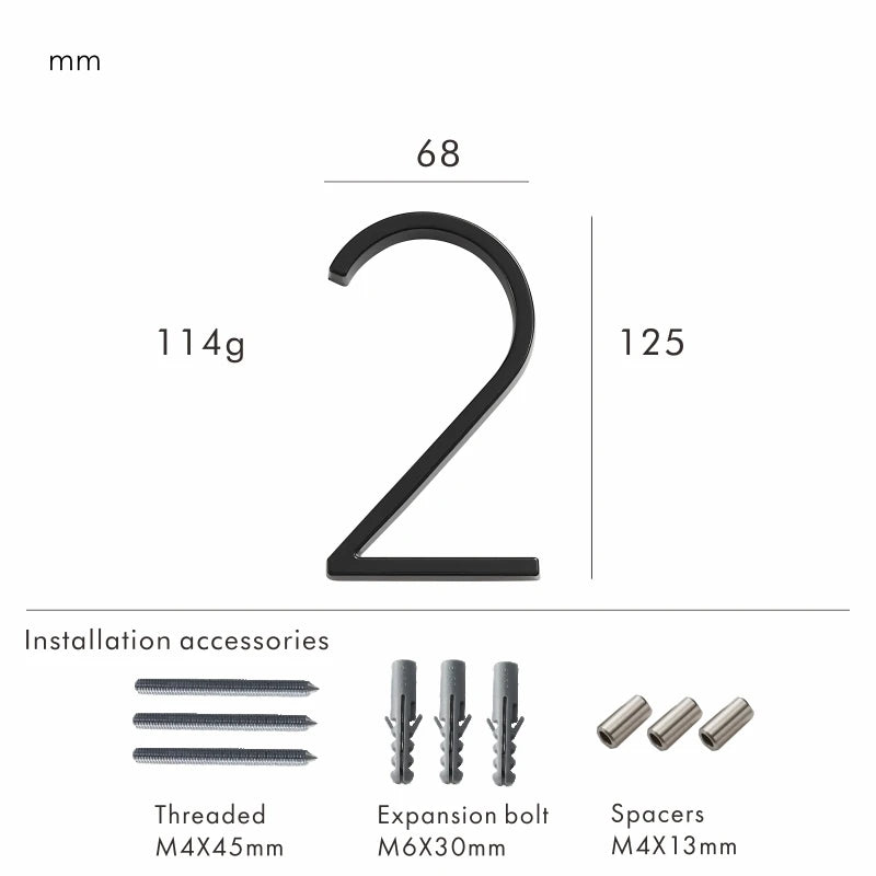 Nurlin 5 inchs 125mm Luxury Address Big House Numbers Modern Gold Black Silver Floating Signage Outdoor Digits Mailbox Sign