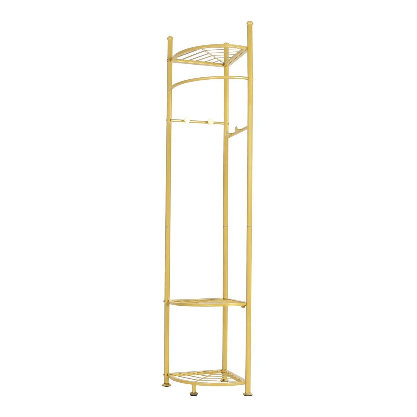 Freestanding Coat Rack with Shelve, Heavy Duty Corner Clothes, Hat Clothes Hall, Tree Stand, Gold Metal, Bedroom, Hallway