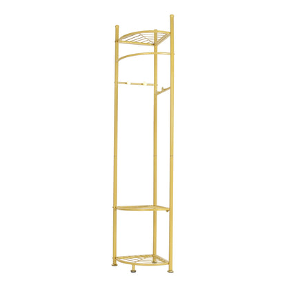 Freestanding Coat Rack with Shelve, Heavy Duty Corner Clothes, Hat Clothes Hall, Tree Stand, Gold Metal, Bedroom, Hallway