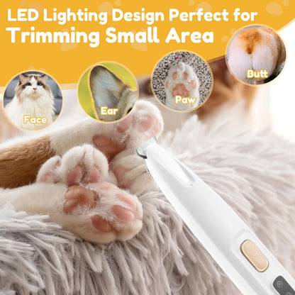 Electric Pet Paw Trimmer Rechargeable Cat Paw Clipper Low Noise Dog Paw Trimmer Kit with LED Light Waterproof Pet Grooming Tools