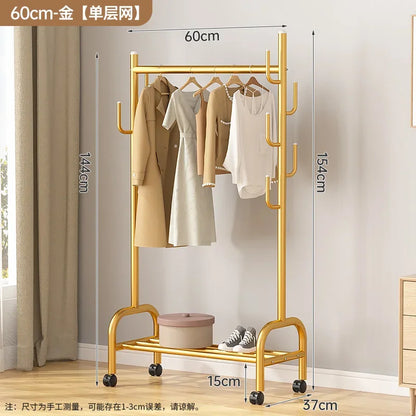 Aesthetic Golden Clothes Rack Metal Balcony Nordic Wheels Clothes Rack Floor Bedroom Burro Ropa Perchero Hallway Furniture