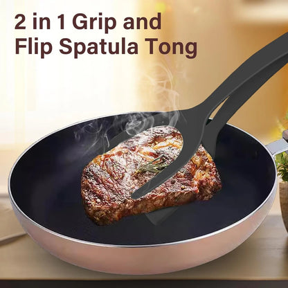 New 2 in 1 Grip Flip Spatula Tongs Egg Flipper Spatula Nylon Non Stick Coating Pancake Fish French Toast Omelet Making Tool