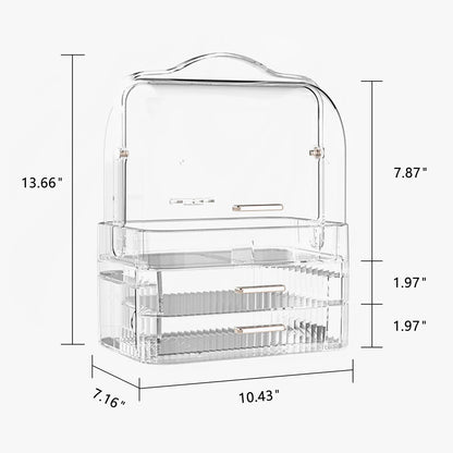 2025 Large White Cosmetic Skincare Organiser Make-Up Storage Case 2 Drawers Box
