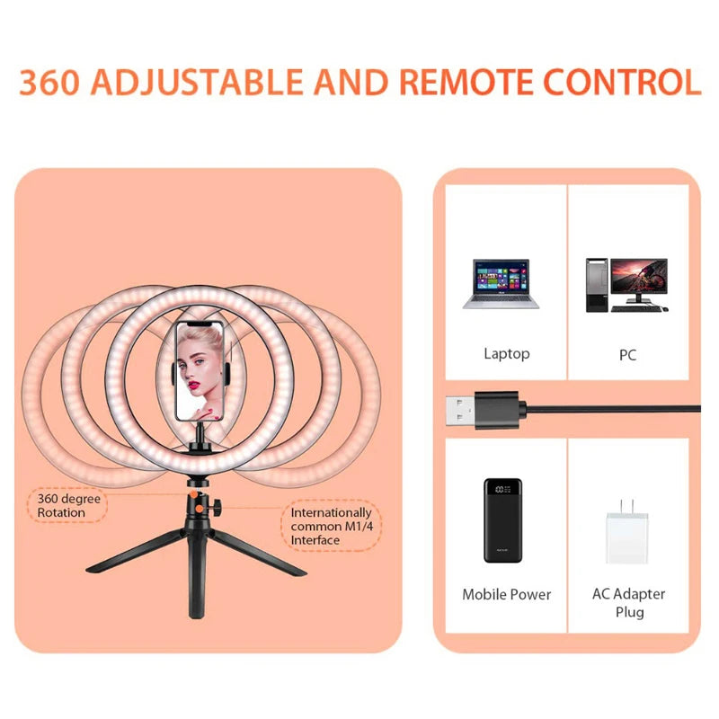 26/33cm LED Selfie Ring Lighting Light Dimmable Photographic Selfie Ring Lamp USB Remote Control Fill Light For Phone Video Live