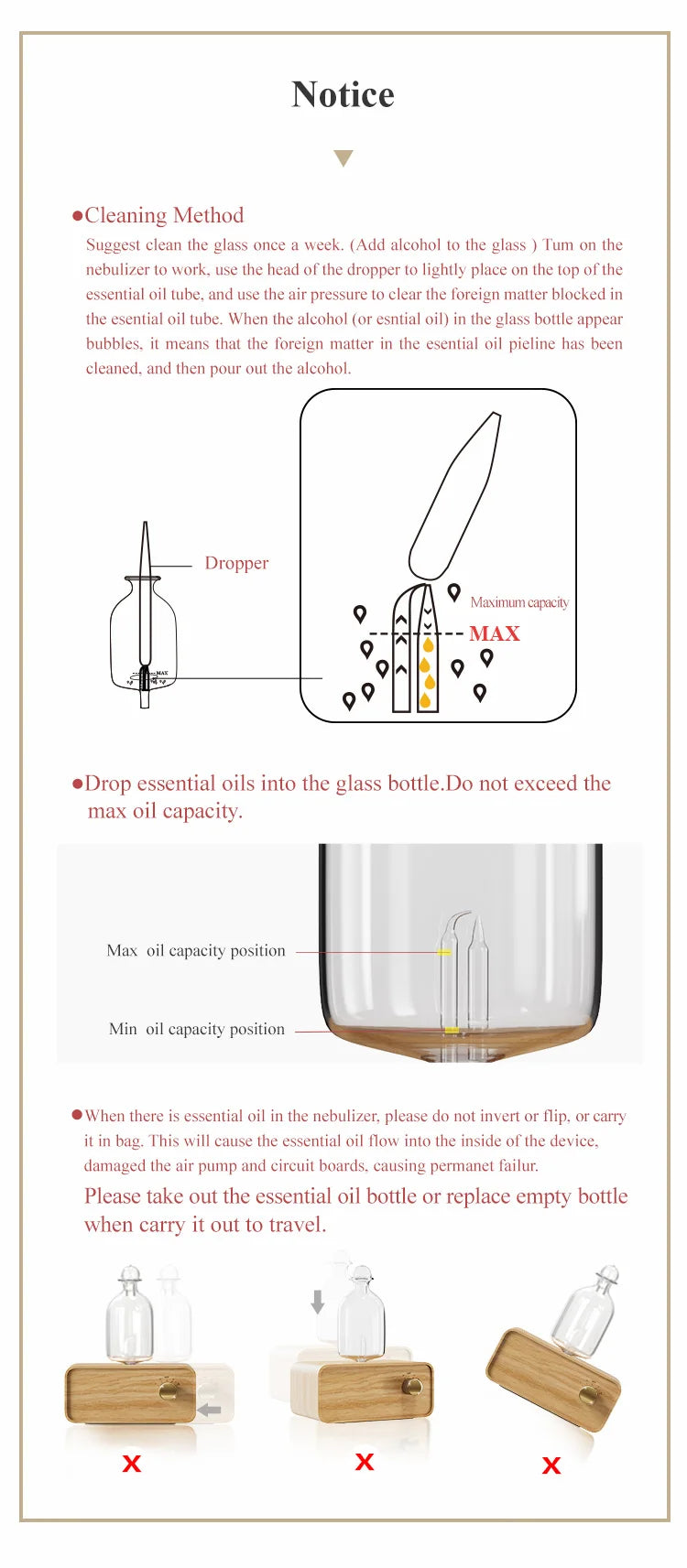 Nebulizing Essential Oil Diffuser Waterless Operated Aromatherapy Diffuser for Home Wood and Glass Aroma Diffuser Scent Machine