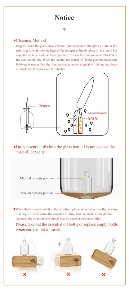 Nebulizing Essential Oil Diffuser Waterless Operated Aromatherapy Diffuser for Home Wood and Glass Aroma Diffuser Scent Machine