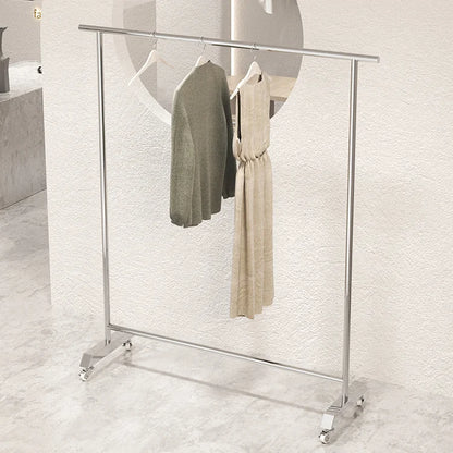 Floor-To-Ceiling Adjustable Stand Mobile Clothes Rail With Wheel Clothing Shop Stainless Steel Display Rack