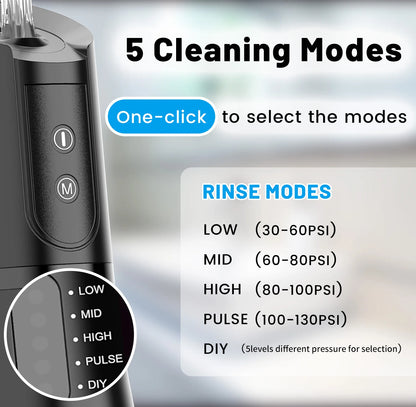 Mouth Washing MachineFloss,Oral Irrigator Portable Water Flosser Rechargeable 5 Modes 400ML Dental Water Jet for Cleaning Teeth