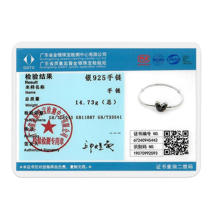 925 Sterling Silver Charm Bracelet - Leaf, Clover, Butterfly & Heart Design | 17-20cm Adjustable