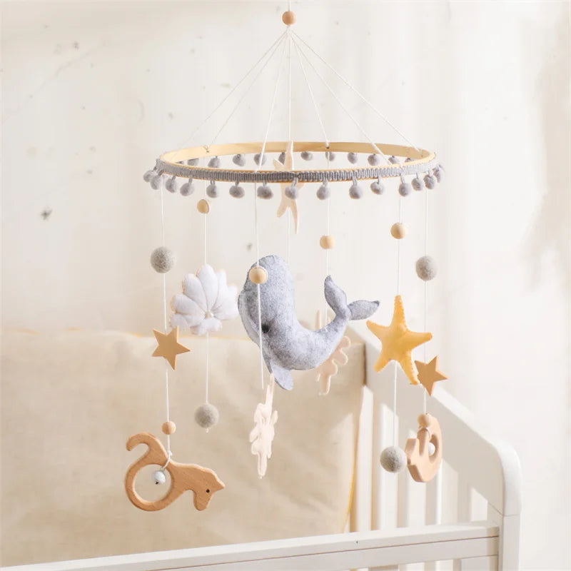 Newborn Baby Rattles Toys 0-12 Months Soft Felt Whale Bed Bell Infant Mobile Crib Hanging Musical Carousel Toy Boys Girls Gift