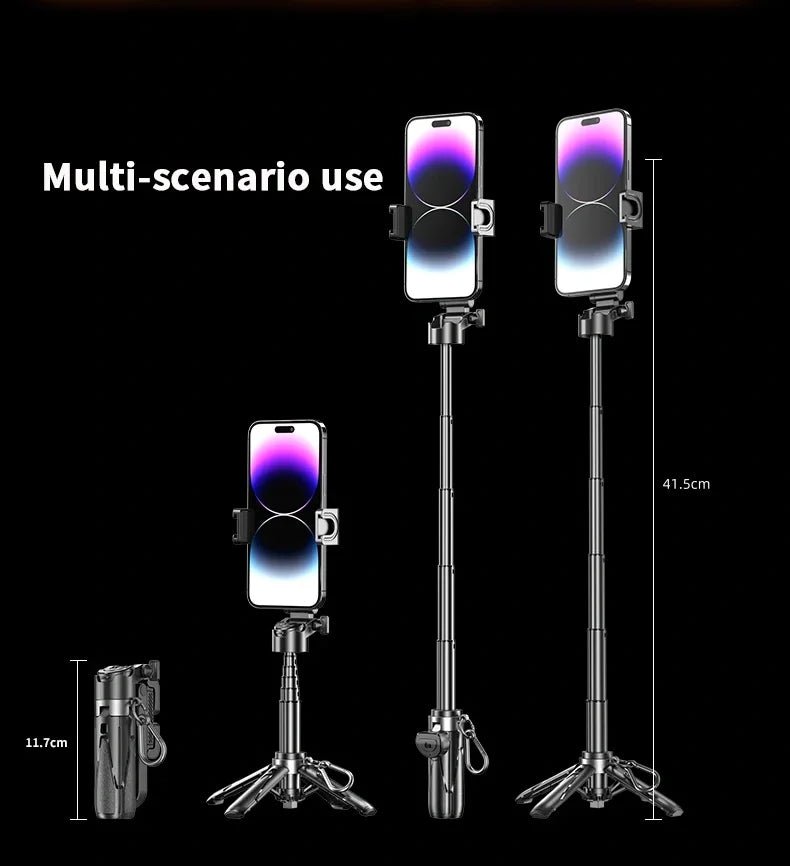 Portable Bluetooth Selfie Stick Tripod with Remote, Foldable Phone Holder Stand for iPhone & Smartphones, Mini Keychain Design