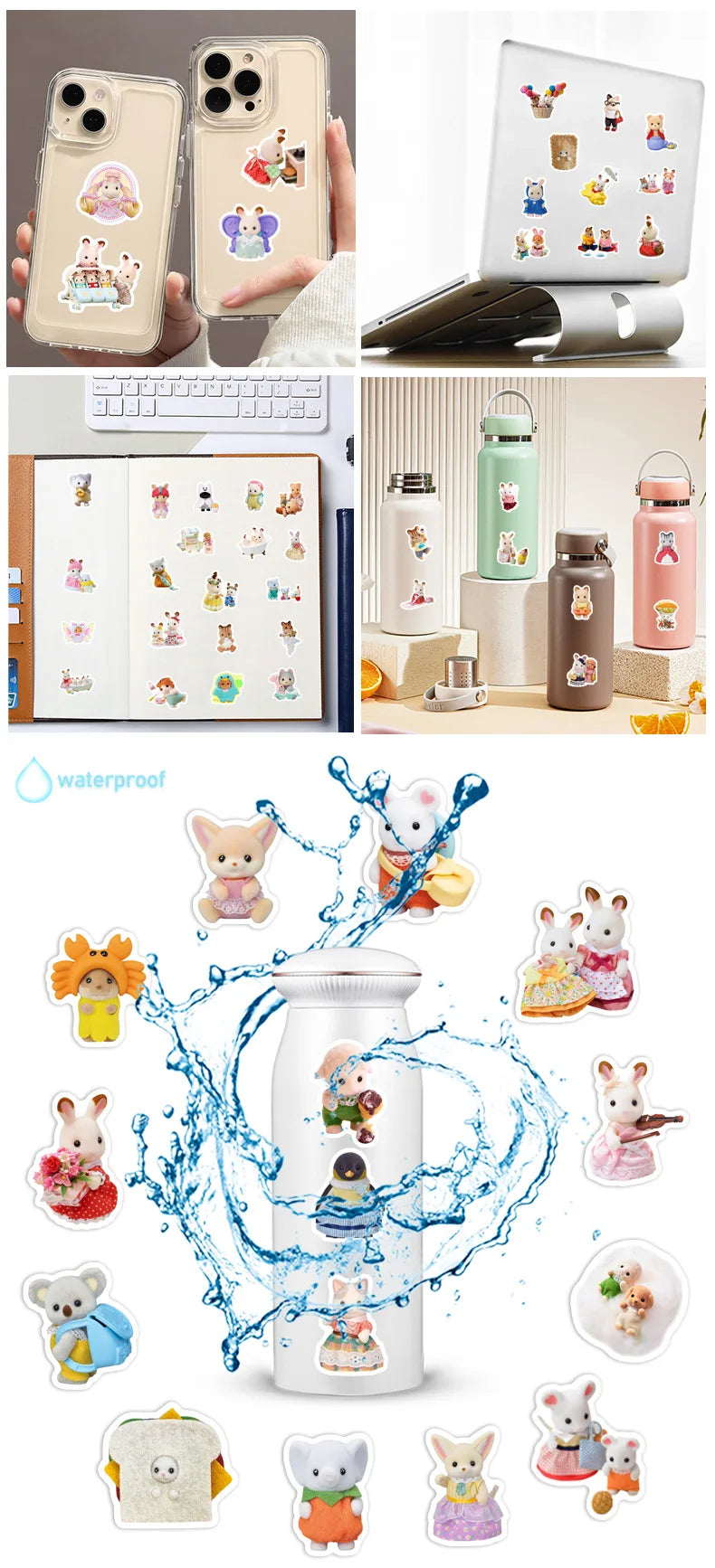 100PCS Cute Sylvanian Families Stickers Kawaii Graffiti Sticker Decoration DIY for Water Bottle Phone Diary Decals Kid Toy Gift