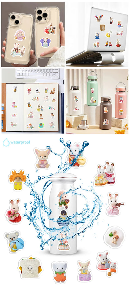 100PCS Cute Sylvanian Families Stickers Kawaii Graffiti Sticker Decoration DIY for Water Bottle Phone Diary Decals Kid Toy Gift