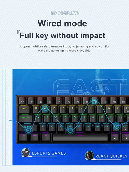 APAYADO K61 Keyboard 60% Portable Wired Mechanical Keyboard Wired 61 Keys Phantom RGB