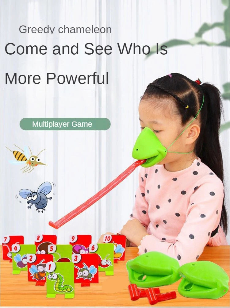 Frog Tongue-Sticking TikTok Same Funny Toy Lizards Mask Two-player Card Game Desktop Interactive Toys Parent-child Party Games