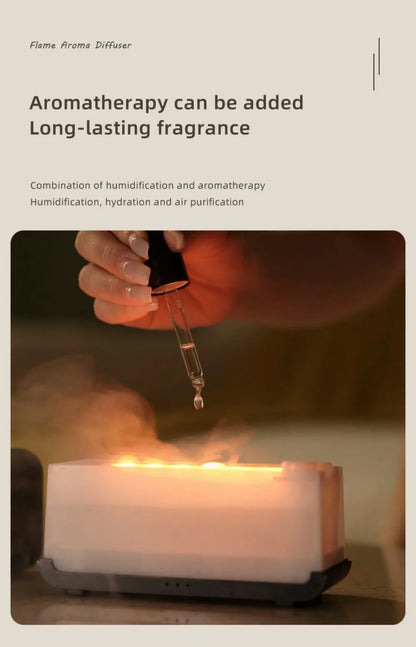 Luftbefeuchter mit Flammen-Aromatherapie-Diffusor, der ätherische Öle in 7 Farben aufnehmen kann, mit Timer und USB-Anschluss für den Schreibtisch.
