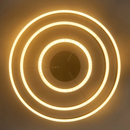 KOMORE Modern 3 Ring Aluminum Round Hanging LED Pendant Light Stepless Dimming & Cool White for Kitchen Living Room Hallway