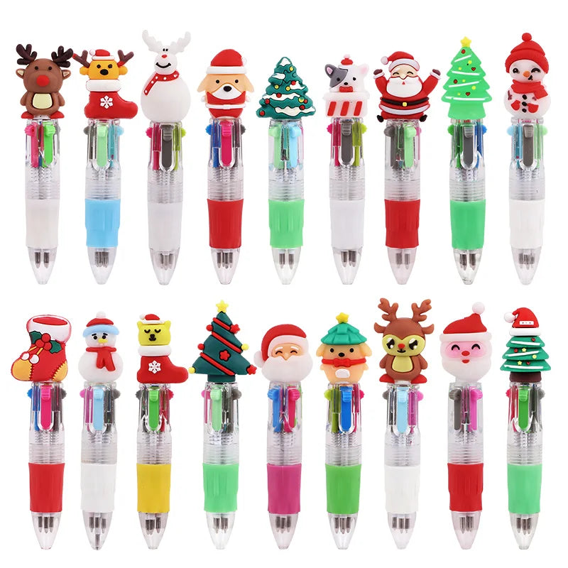 5-30Pcs Cartoon Christmas Pens Kids Birthday Party Christmas New Year Gift Favors Mini 4 Colors Ballpoint Pen Goodie Bag Stuffer