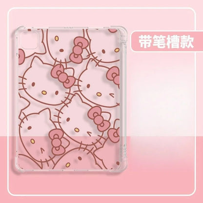 Kawaii Hello Kitty IPad Transparent Protective Case Anime Anti Fall Airbag for Ipadpro2022/2024 Air4/5/6/7 Mini6/7 Ipad8/9/10